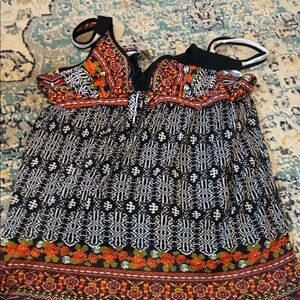 Old Navy Black and Orange Patterned Top